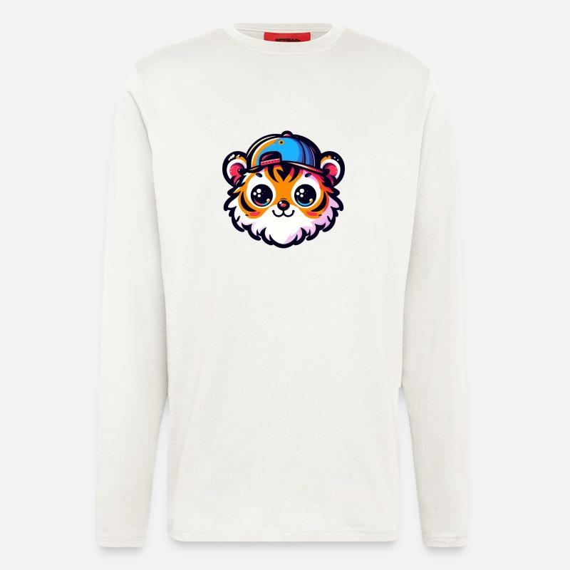 Kawaii Tigerkopf mit Kappe - Langarmshirt - made by SPREAD  - OFF WHITE