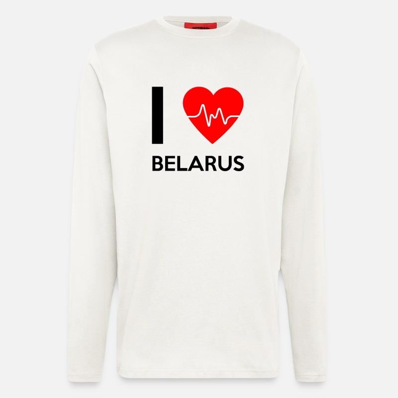 J'aime Belarus - I Love Belarus - Manches longues bio décontracté fabriqué en UE - OFF WHITE