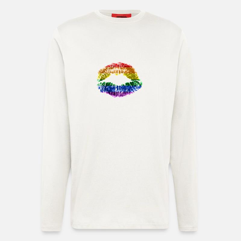 Kussmund mit Regenbogenfahne - Longsleeve - made by SPREAD  - OFF WHITE