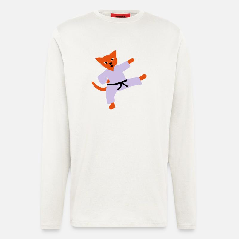 taekwondo cat - Manches longues bio décontracté fabriqué en UE - OFF WHITE