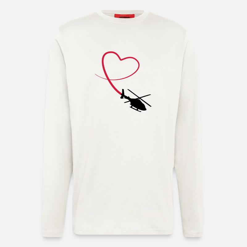 Hélicoptère amour coeur looping - Manches longues bio décontracté fabriqué en UE - OFF WHITE