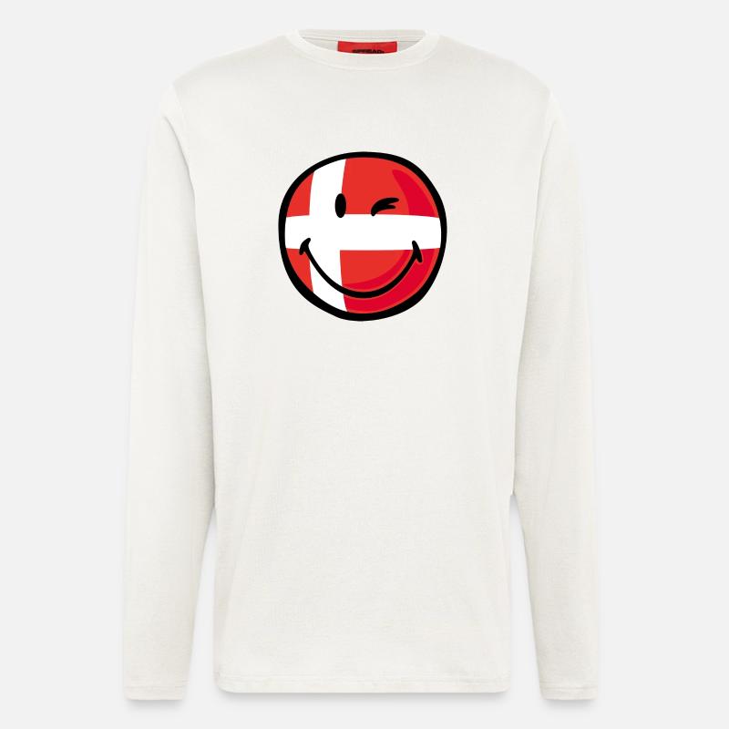Smiley Flag Denmark - Manches longues bio décontracté fabriqué en UE - OFF WHITE