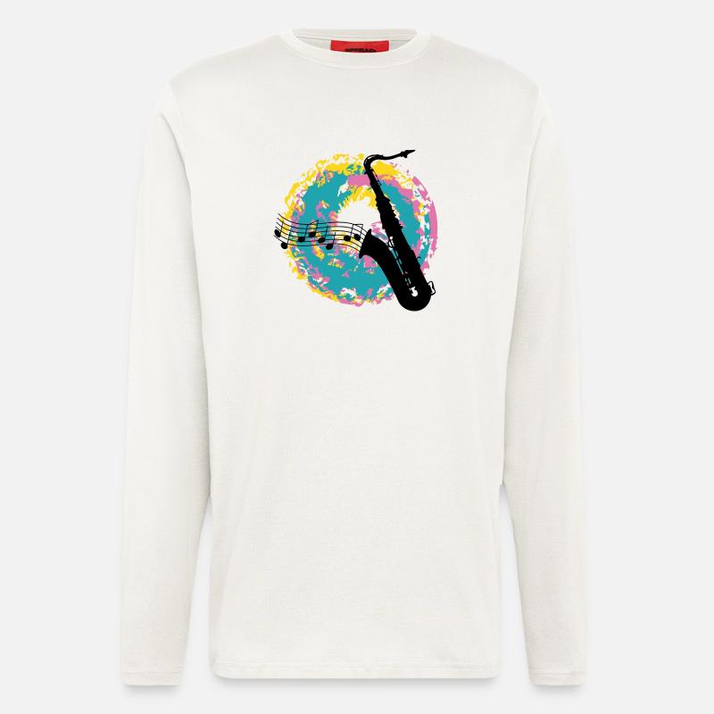 Saxofon auf Farbklecksen - Langarmshirt - made by SPREAD  - OFF WHITE