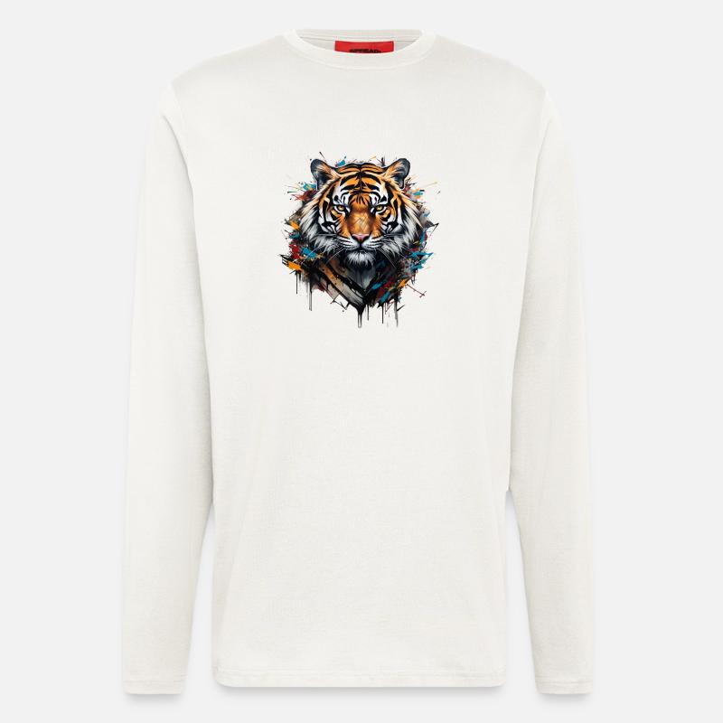 Mächtiger Tiger. Stärke im Graffiti-Stil. - Langarmshirt - made by SPREAD  - OFF WHITE