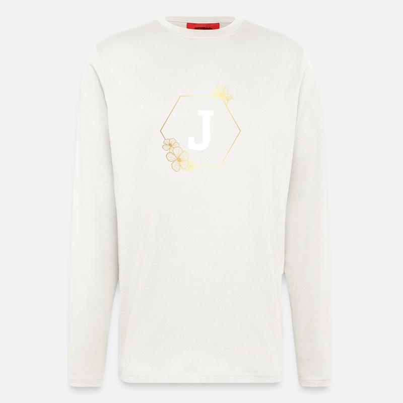 Buchstabe j Goldener Blumenrahmen - Langarmshirt - made by SPREAD  - OFF WHITE