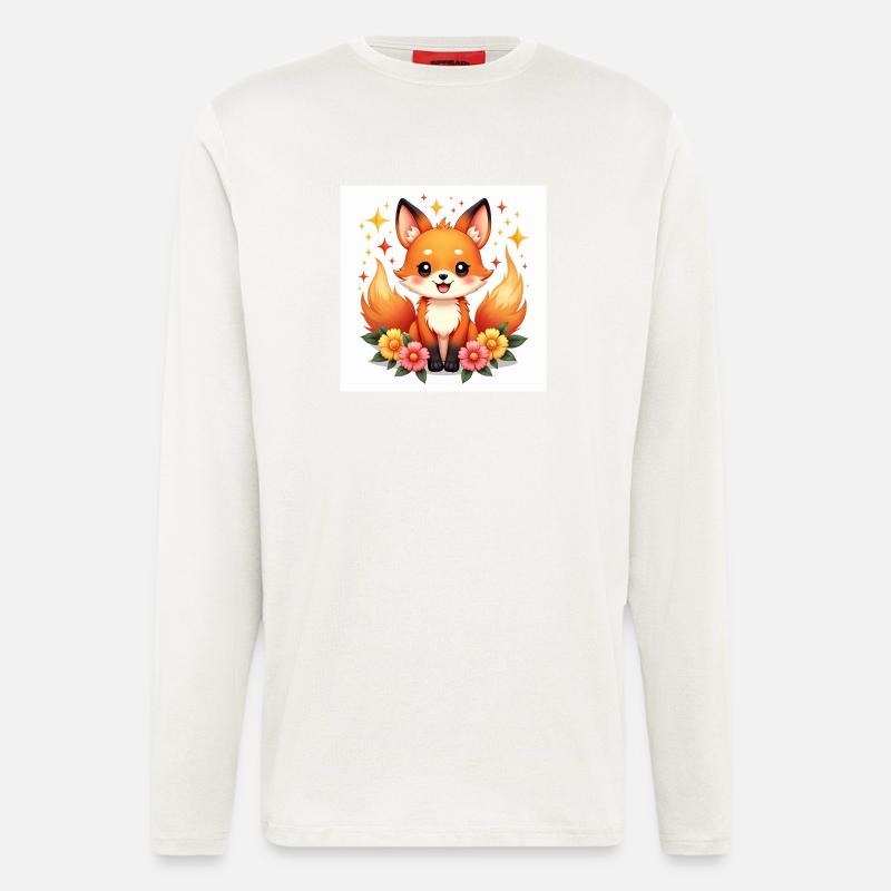 Renard Magique & Fleurs - Manches longues bio décontracté fabriqué en UE - OFF WHITE