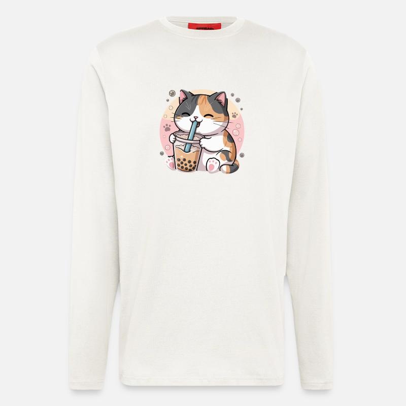Cat Drink Bubble Tea - Longsleeve - made by SPREAD  - OFF WHITE