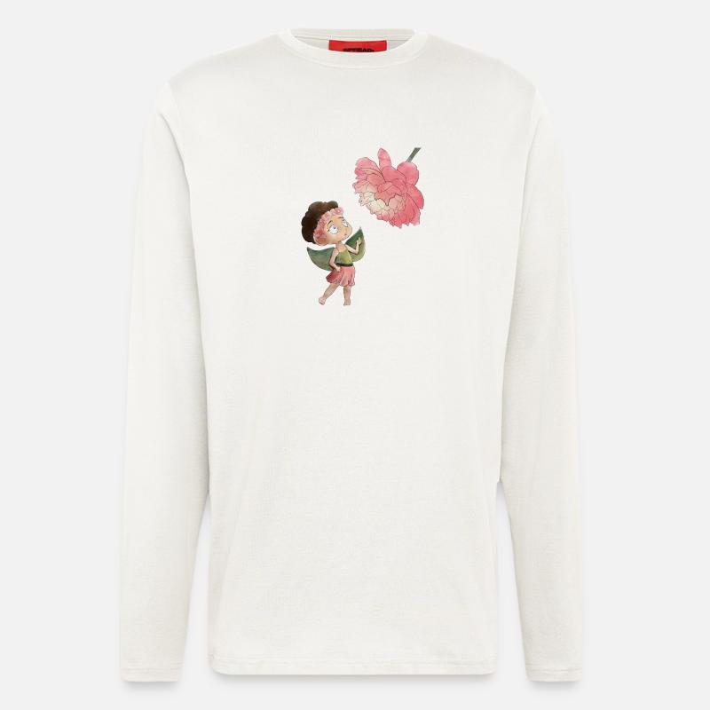 Fée magique avec pivoine - Manches longues bio décontracté fabriqué en UE - OFF WHITE