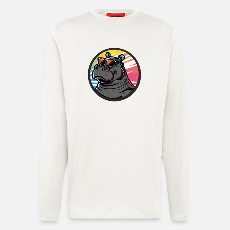 hippopotame bande dessinée cool - Manches longues bio décontracté fabriqué en UE - OFF WHITE