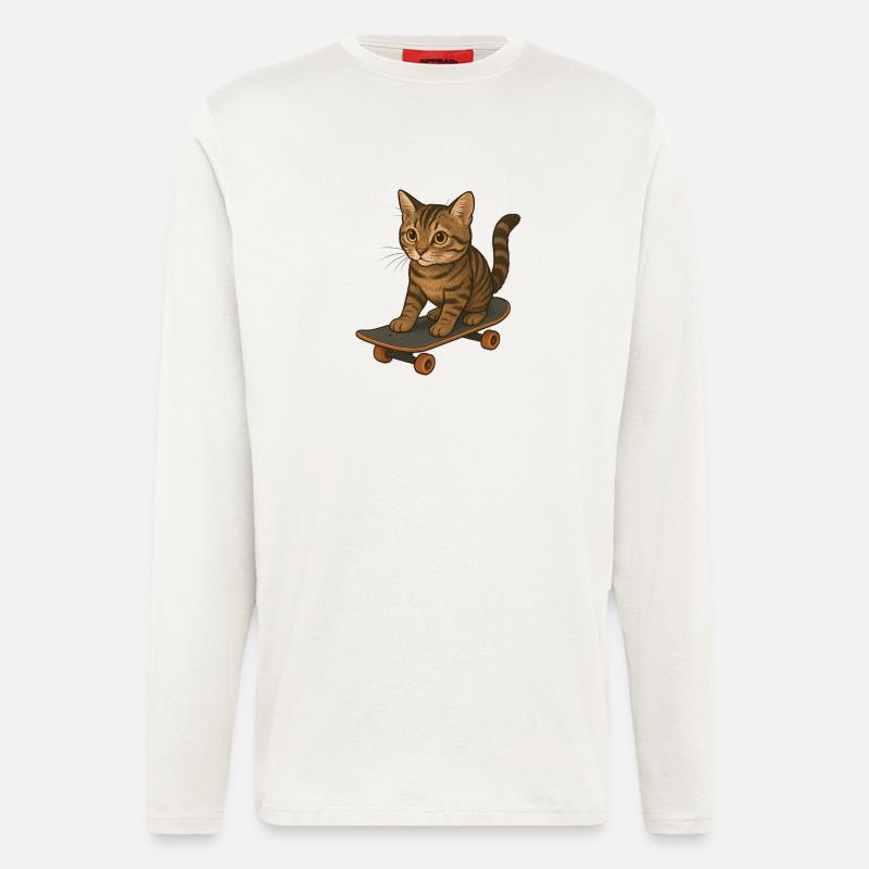Cat on skateboard - Longsleeve - made by SPREAD  - OFF WHITE