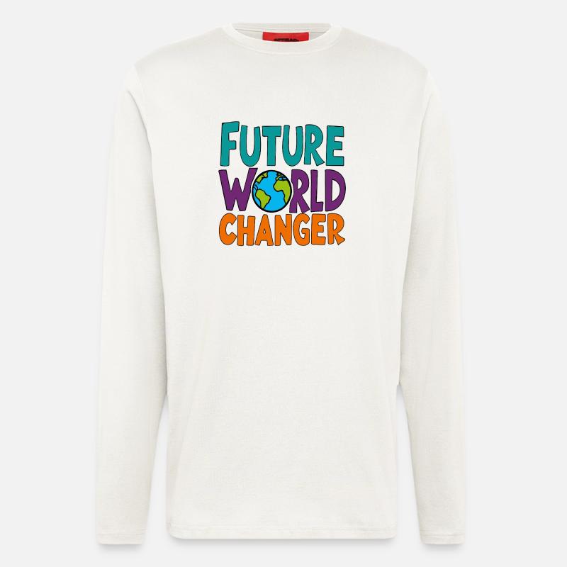 Future World Changer - Globus-Spruch - Langarmshirt - made by SPREAD  - OFF WHITE