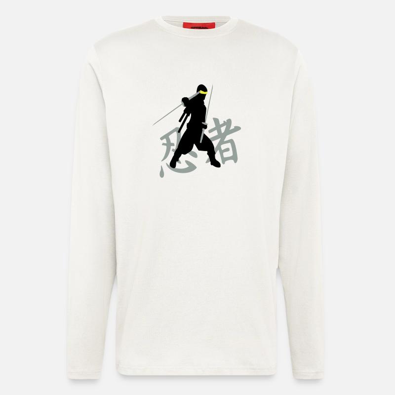 ninja kanji (A, 3c) - Manches longues bio décontracté fabriqué en UE - OFF WHITE