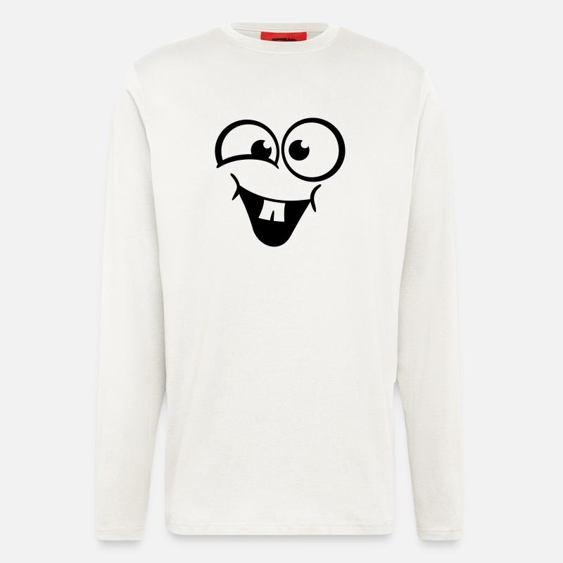 Rire joyeux visage mignon - Manches longues bio décontracté fabriqué en UE - OFF WHITE