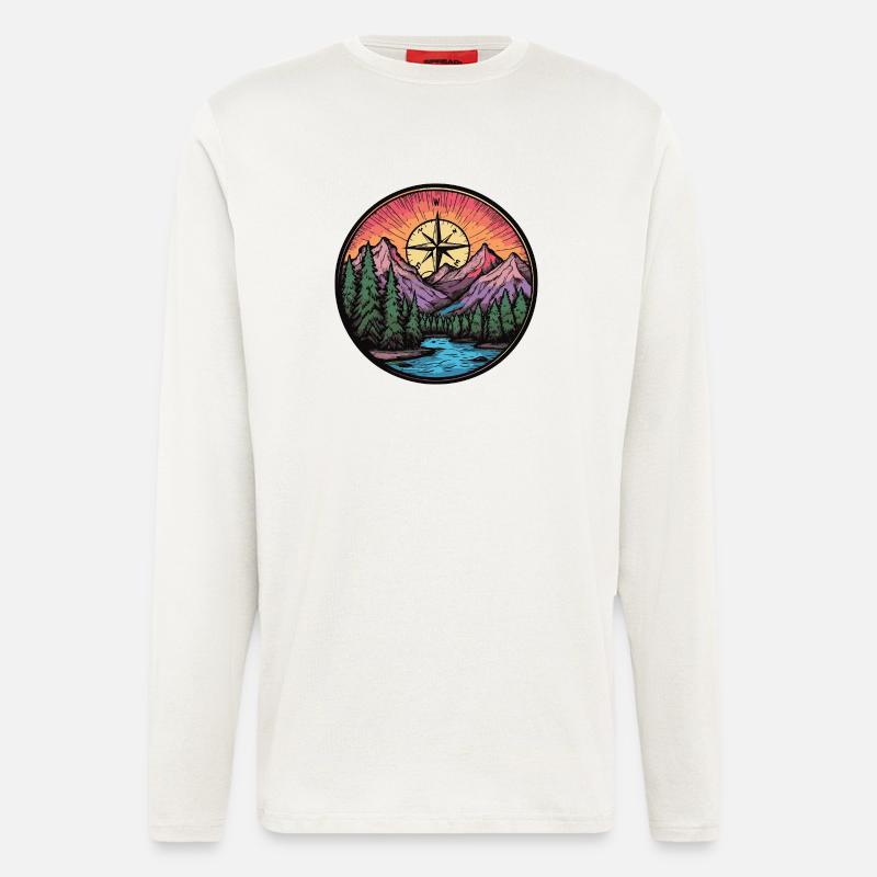 Berge Kompass Landschaft - Langarmshirt - made by SPREAD  - OFF WHITE