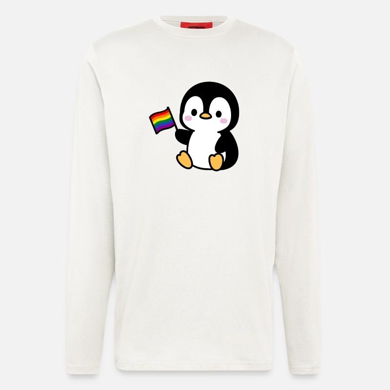 Pinguin mit Regenbogenfahne - Langarmshirt - made by SPREAD  - OFF WHITE