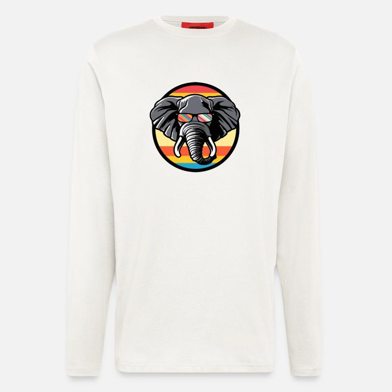 Éléphant Bande Dessinée Cool - Manches longues bio décontracté fabriqué en UE - OFF WHITE