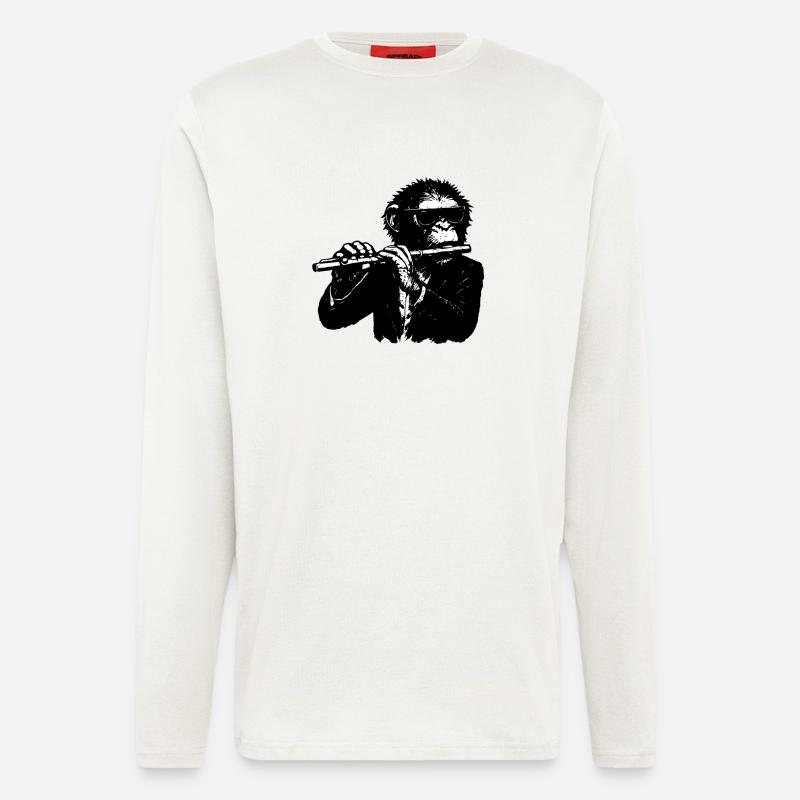 Querfloten Affe im Affenorchester - Langarmshirt - made by SPREAD  - OFF WHITE