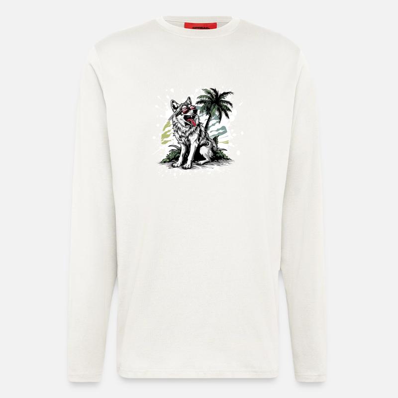 Palmier de l’île Wolf - Manches longues bio décontracté fabriqué en UE - OFF WHITE