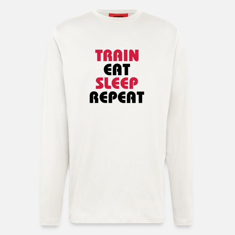 Train Eat Sleep Repeat - Manches longues bio décontracté fabriqué en UE - OFF WHITE