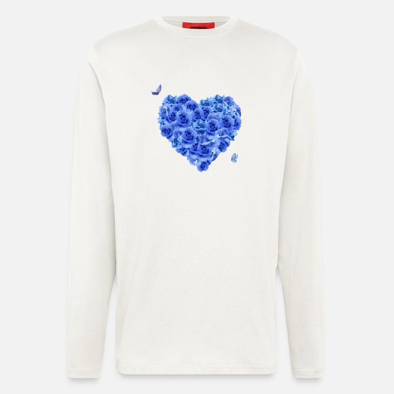 Blaues Blumenherz - Langarmshirt - made by SPREAD  - OFF WHITE