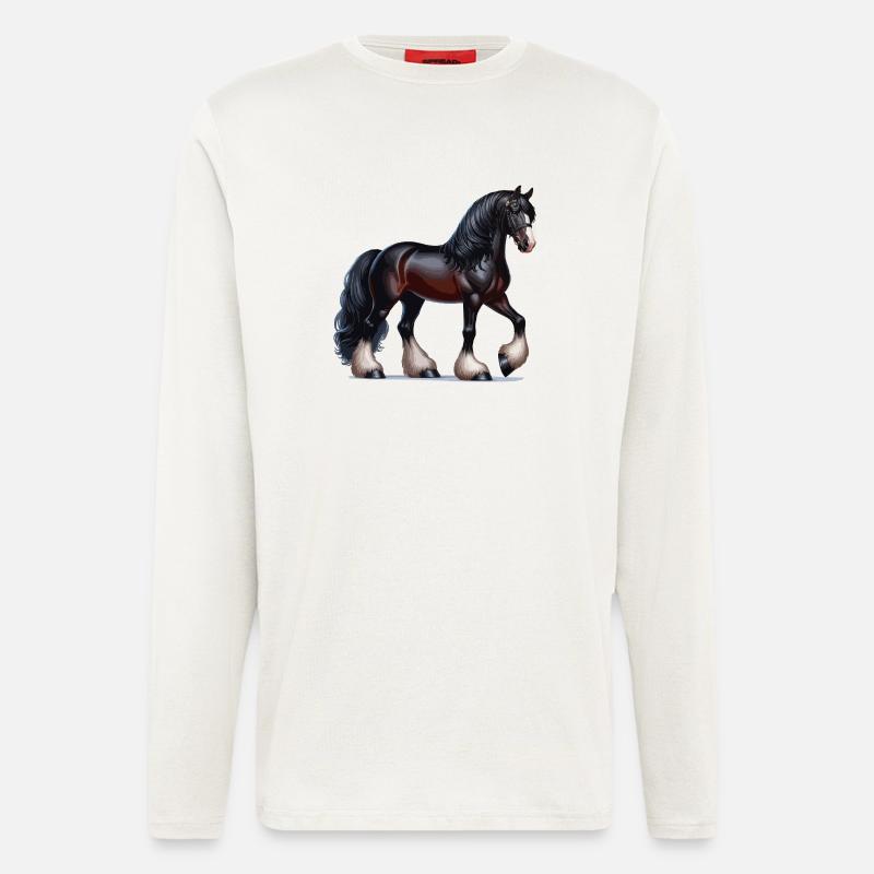 Cheval Pêcheur noir 2 - Manches longues bio décontracté fabriqué en UE - OFF WHITE