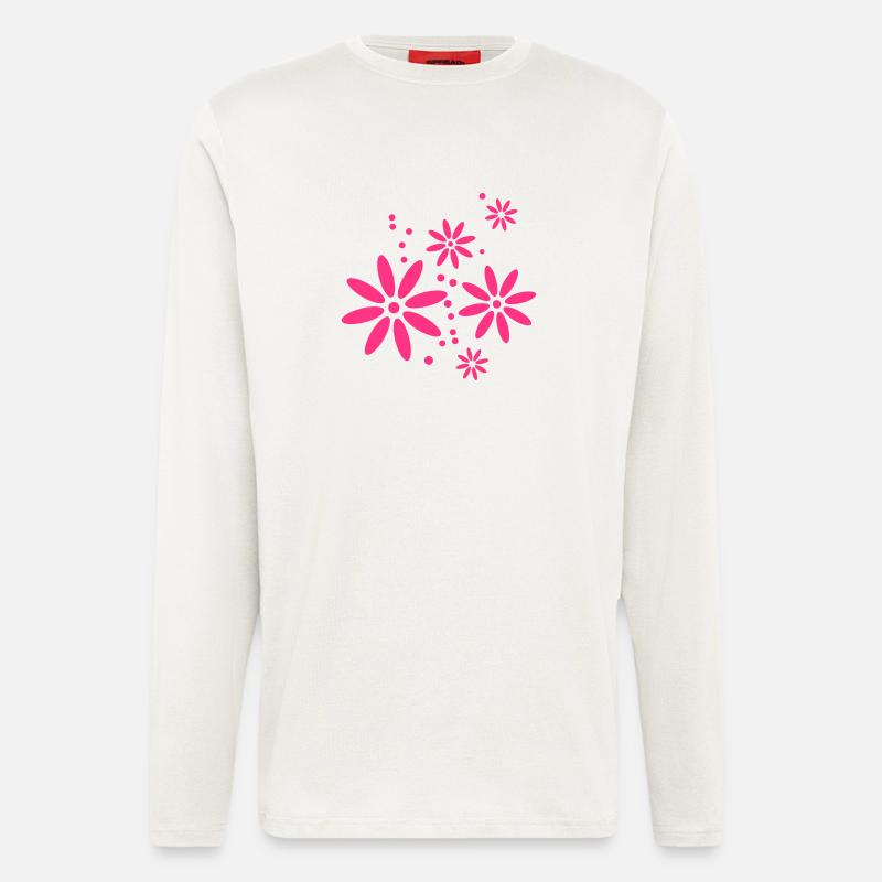 Fleur, Printemps, Été, papillon, Ranke - Manches longues bio décontracté fabriqué en UE - OFF WHITE