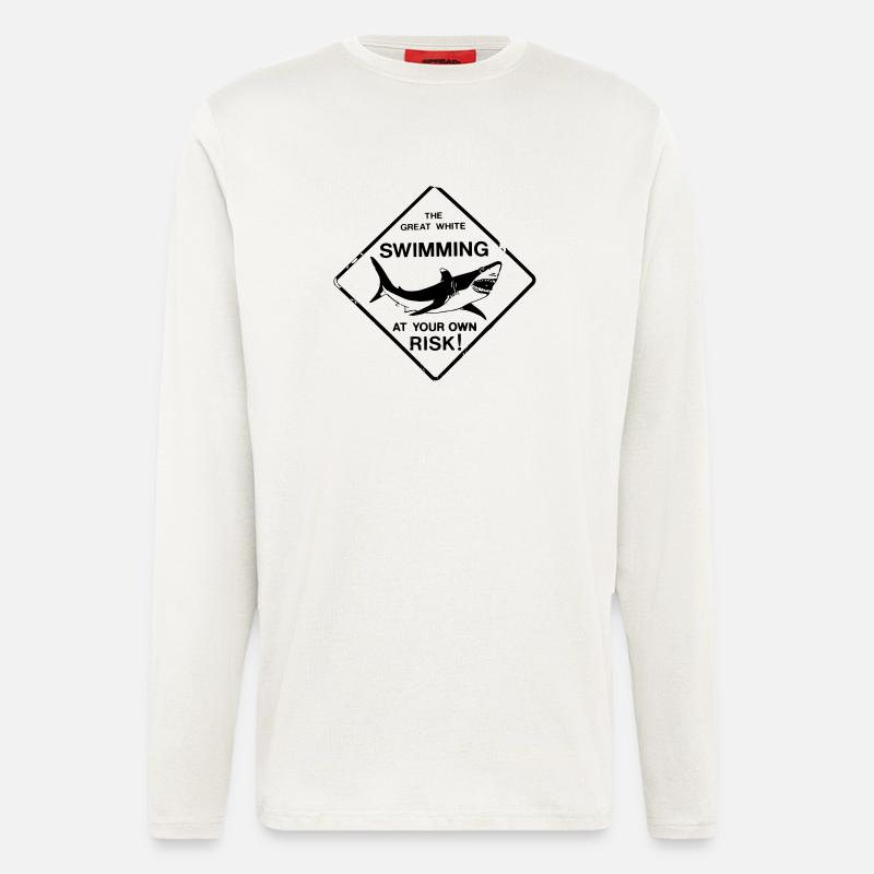 Requin blanc Great White - Manches longues bio décontracté fabriqué en UE - OFF WHITE