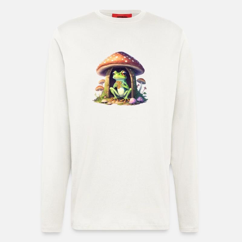 Grenouille dans le champignon - Manches longues bio décontracté fabriqué en UE - OFF WHITE