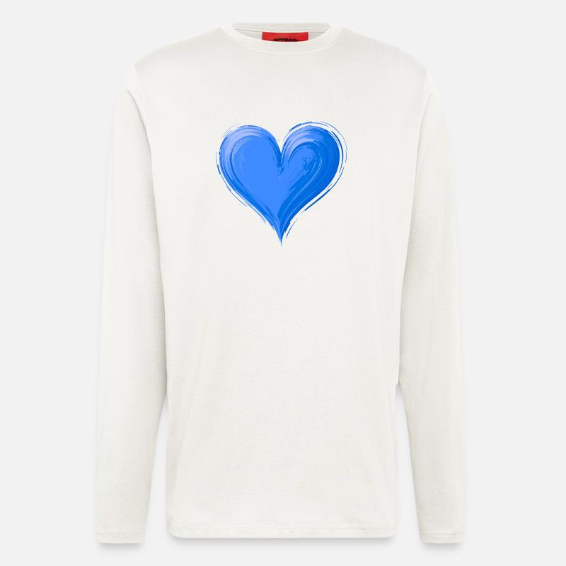 Handgemaltes Blaues Herz - Langarmshirt - made by SPREAD  - OFF WHITE