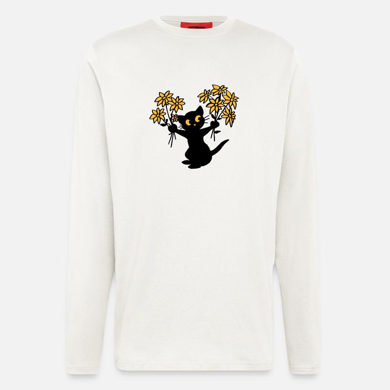 Le chat aux fleurs - Manches longues bio décontracté fabriqué en UE - OFF WHITE