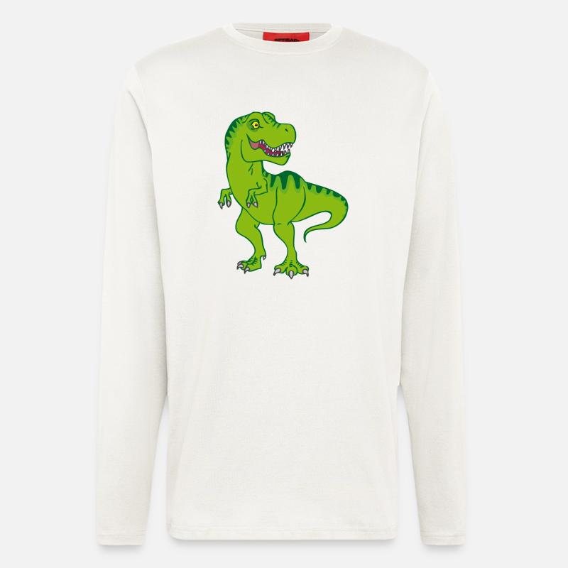 T-Rex / Vert Dinosaure Comique - Manches longues bio décontracté fabriqué en UE - OFF WHITE