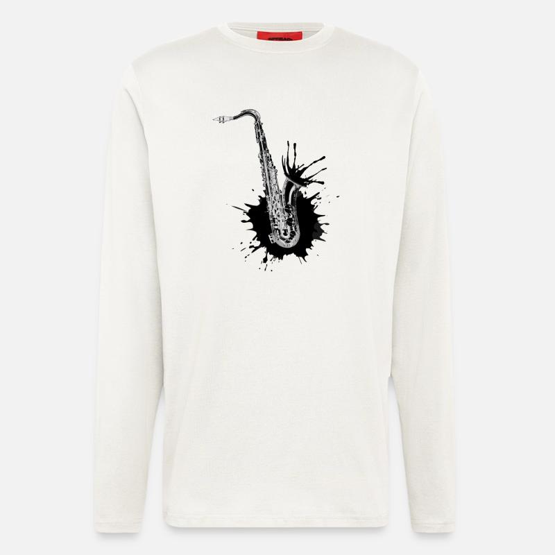 Schwarz Saxophon - Langarmshirt - made by SPREAD  - OFF WHITE