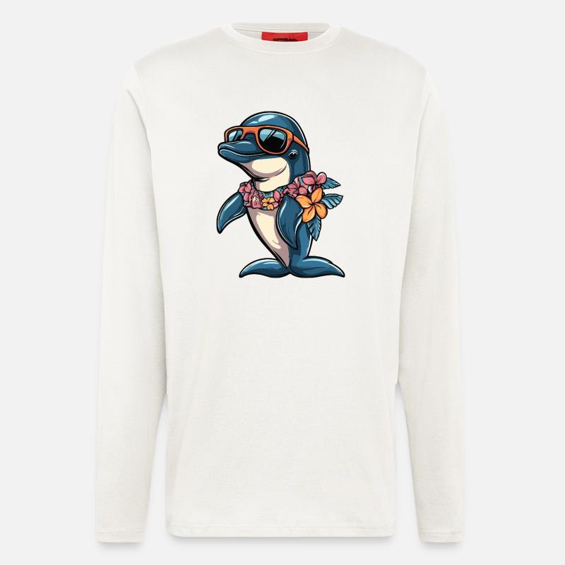 Delfin Comic Urlaub - Langarmshirt - made by SPREAD  - OFF WHITE