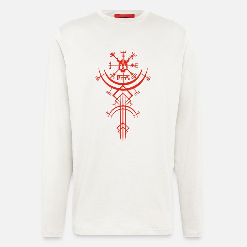 Roter Totenkopf und Wikinger-Kompass - Langarmshirt - made by SPREAD  - OFF WHITE