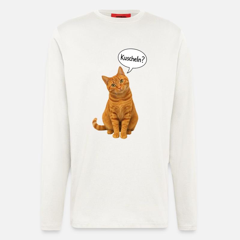 Red cat with tilted head asks: "Cuddle?" - Longsleeve - made by SPREAD  - OFF WHITE