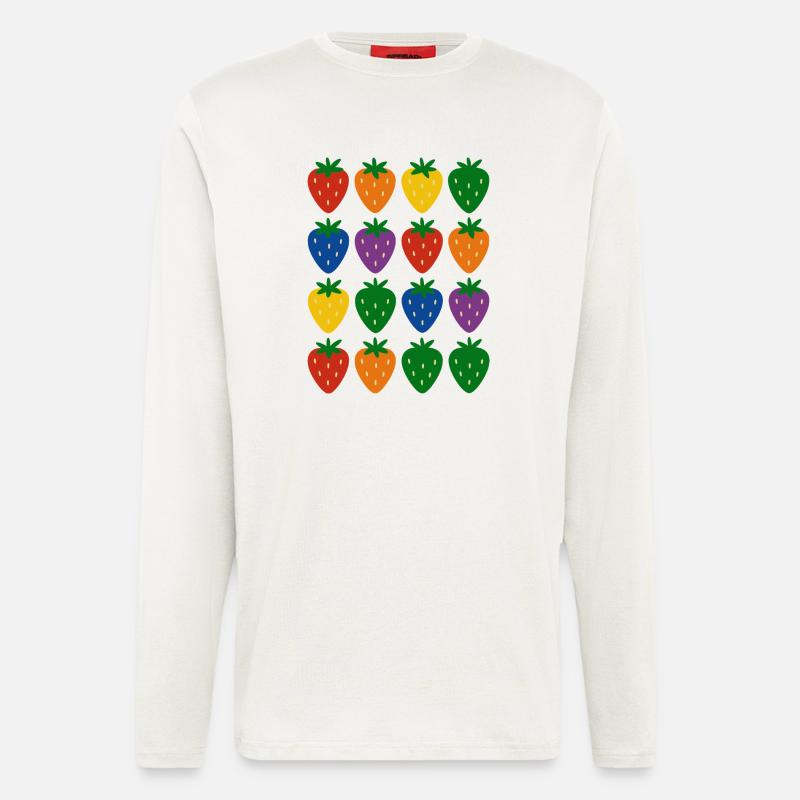 Buntes Regenbogen-Erdbeermuster - Langarmshirt - made by SPREAD  - OFF WHITE