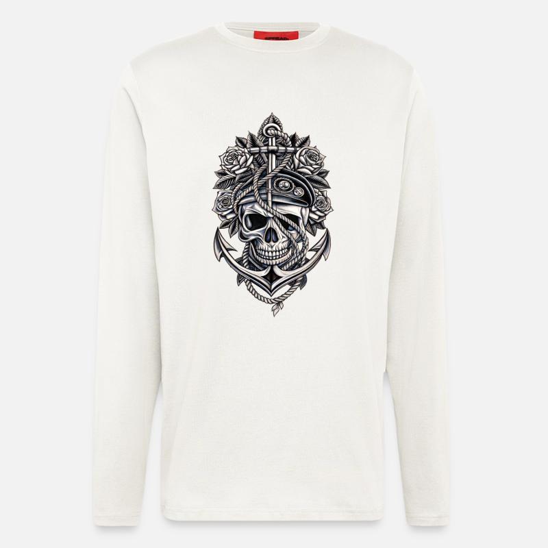 Navy Totenkopf Anker Gothic Totenschädel - Langarmshirt - made by SPREAD - OFF WHITE
