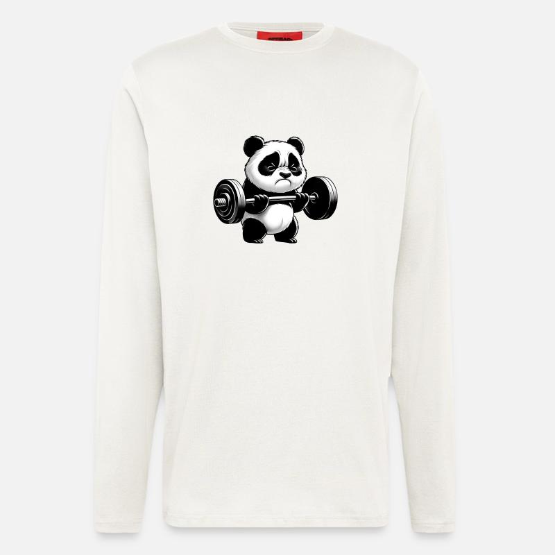 Funny panda doing strength training - Longsleeve - made by SPREAD  - OFF WHITE
