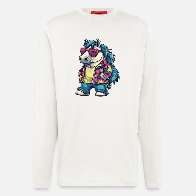 Pferd Comic Urlaub - Langarmshirt - made by SPREAD  - OFF WHITE