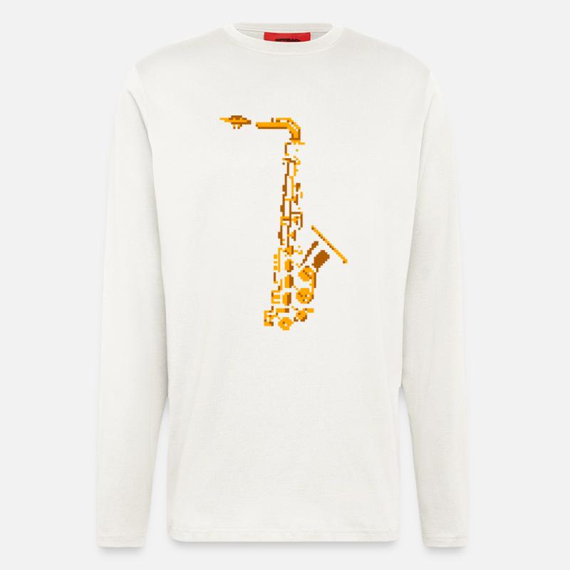 Saxophon Pixel Art - Langarmshirt - made by SPREAD  - OFF WHITE