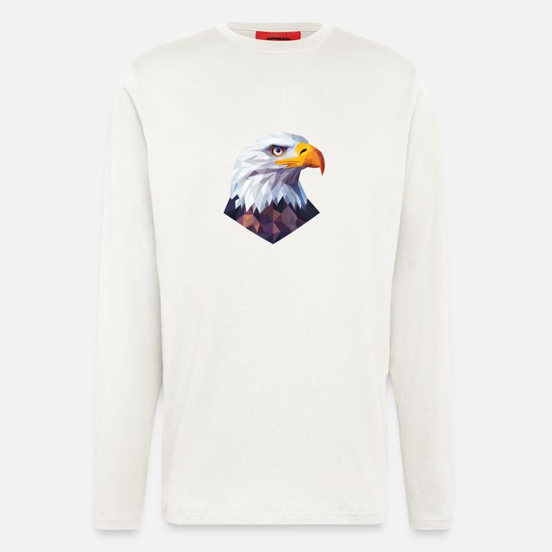 Conception du logo Low Poly de la tête d’aigle - Manches longues bio décontracté fabriqué en UE - OFF WHITE
