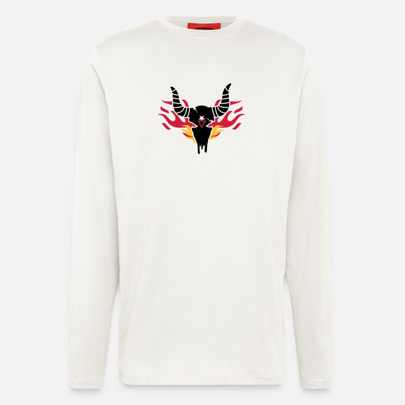 Stier Schädel mit Flammen - Langarmshirt - made by SPREAD  - OFF WHITE