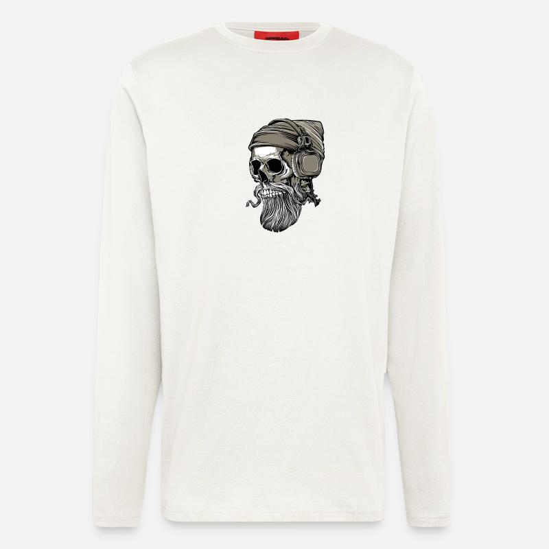 Bart Hipster Skull mit Kopfhörer - Langarmshirt - made by SPREAD  - OFF WHITE