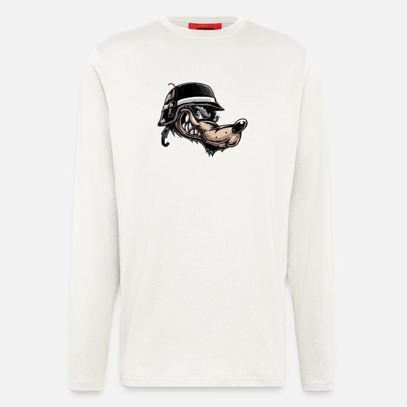 Grimmiger Comic-Wolf mit Helm - Langarmshirt - made by SPREAD  - OFF WHITE