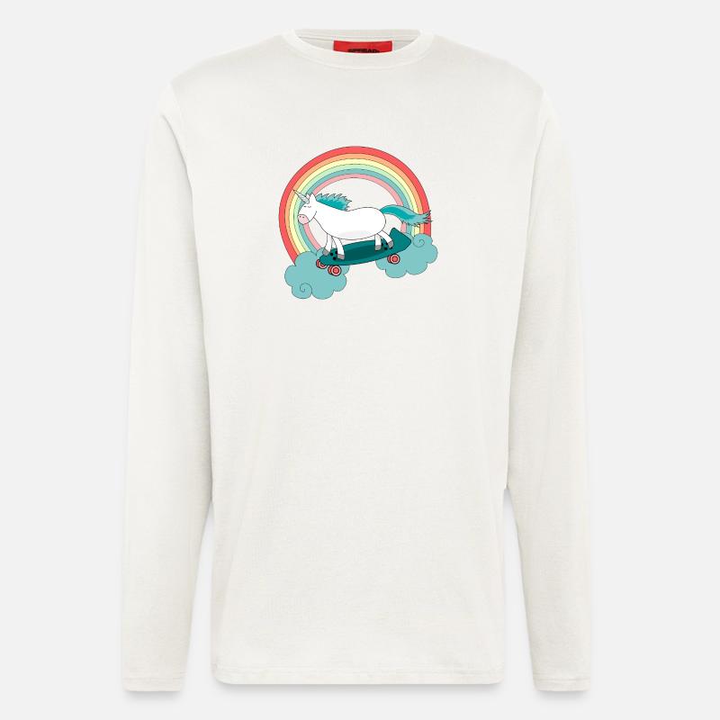Einhorn Skateboard Longboard Regenbogen - Langarmshirt - made by SPREAD - OFF WHITE