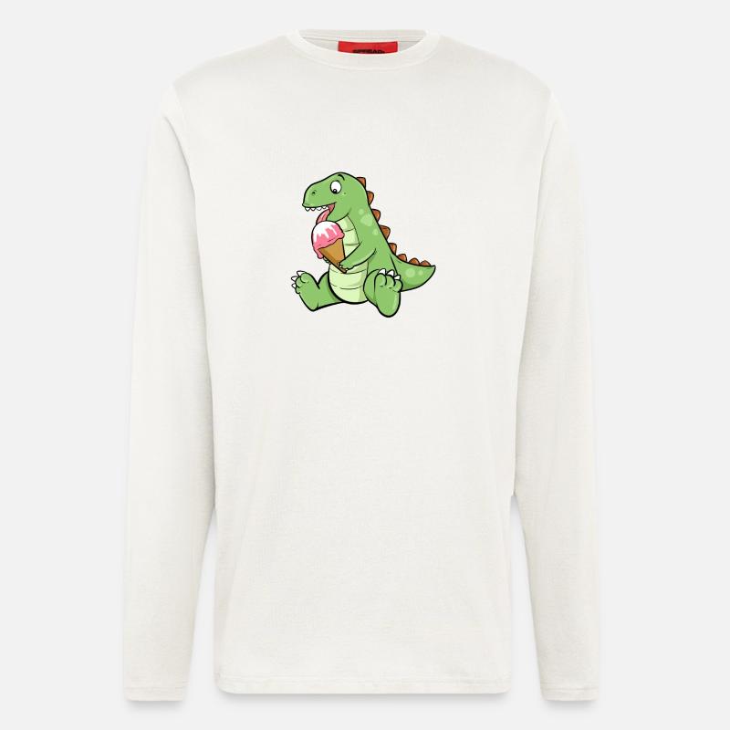 Eiscreme Dino Erdbeereis Dinosaurier T-Rex Saurier - Langarmshirt - made by SPREAD  - OFF WHITE