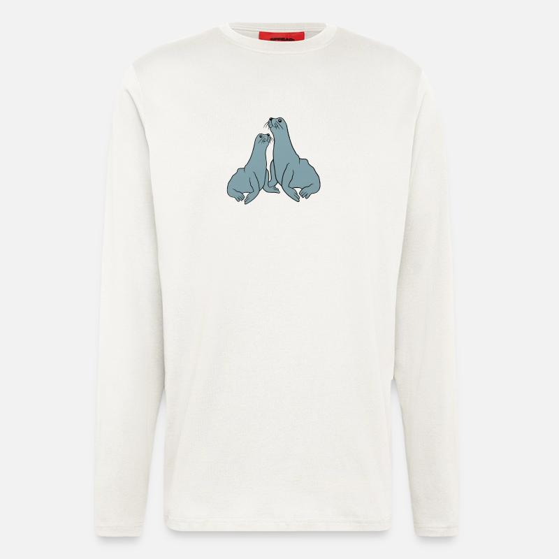 Verspielte Seehund Illustration - Langarmshirt - made by SPREAD  - OFF WHITE