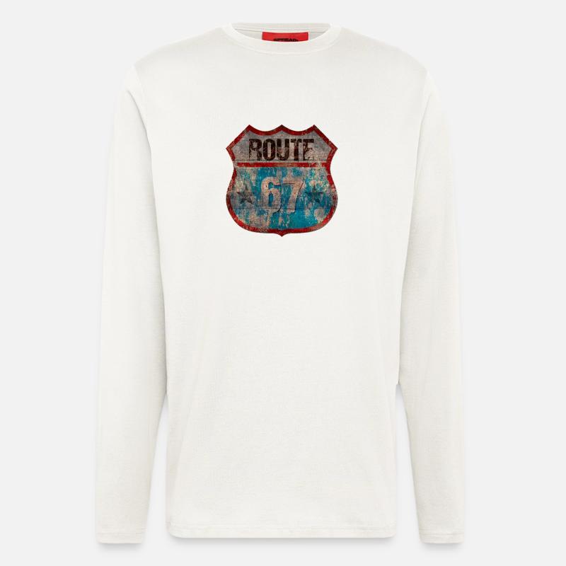Rustic Route 67 Schild Design - Langarmshirt - made by SPREAD  - OFF WHITE