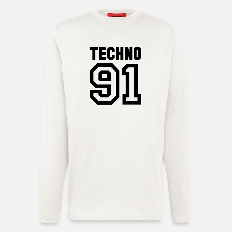 TECHNO Rave Techno 90s 90s - Manches longues bio décontracté fabriqué en UE - OFF WHITE