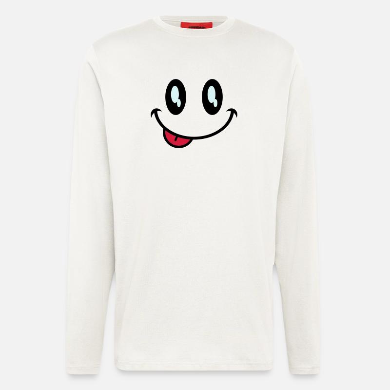 augen smiley zunge - Langarmshirt - made by SPREAD  - OFF WHITE